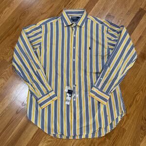 Polo Ralph Lauren Button Down Shirt Mens XL Stripe Blue Yellow Vintage Y2K NWT